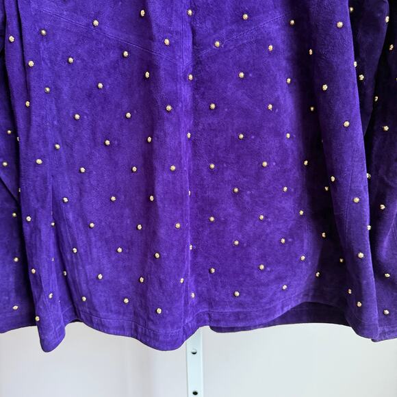 Linea by Louis DellOlio sz S purple moto VTG studded 100% leather jacket - Picture 7 of 8